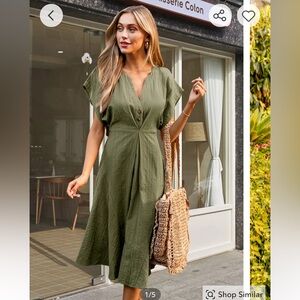 Cupshe Sage Green V-neck short sleeve midi dress NWT